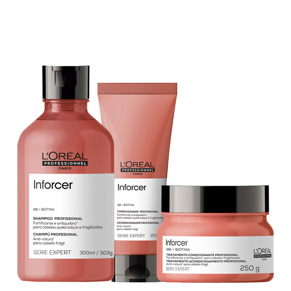 Kit L'oréal Professionnel Serie Expert Inforcer- Shampoo 300 Ml + Condicionador 200 Ml + Máscara 250 G