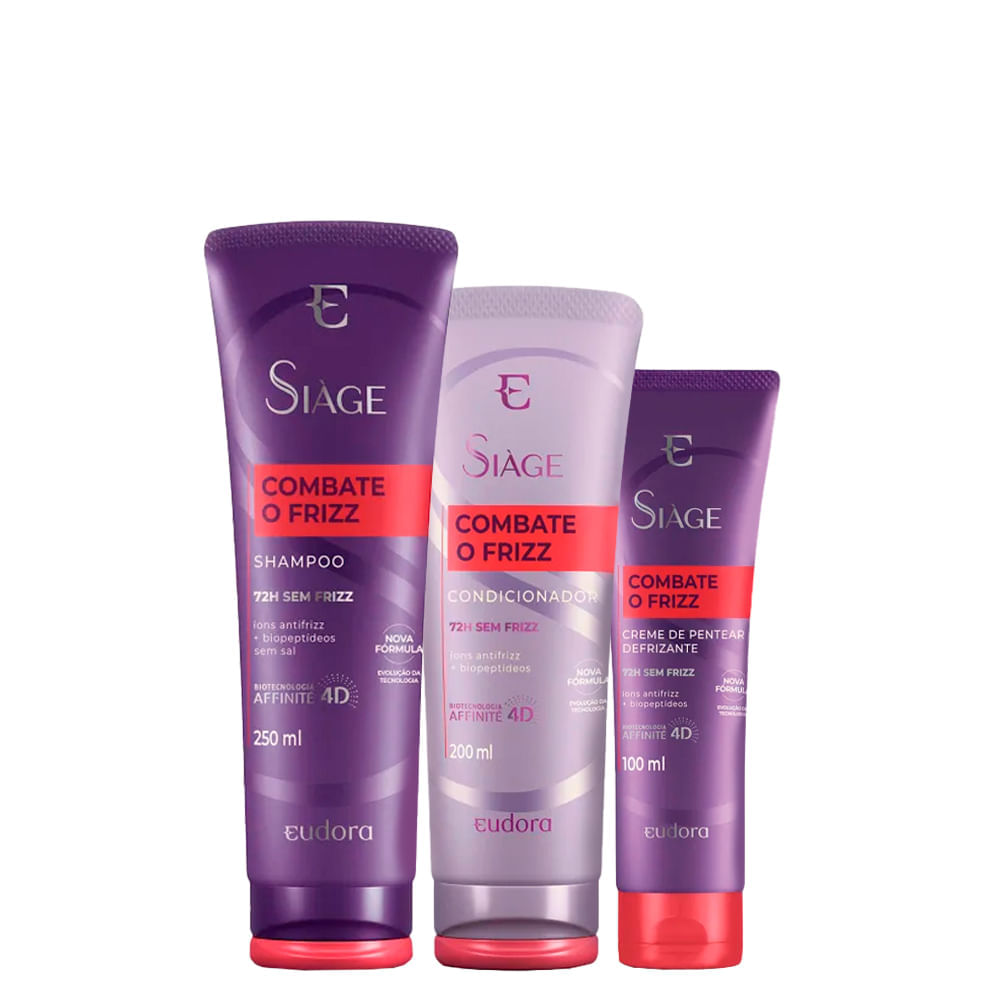 Kit Eudora Siáge Combate o Frizz - Shampoo 250 ml + Condicionador 200 ml  + Creme de Pentear 100 ml