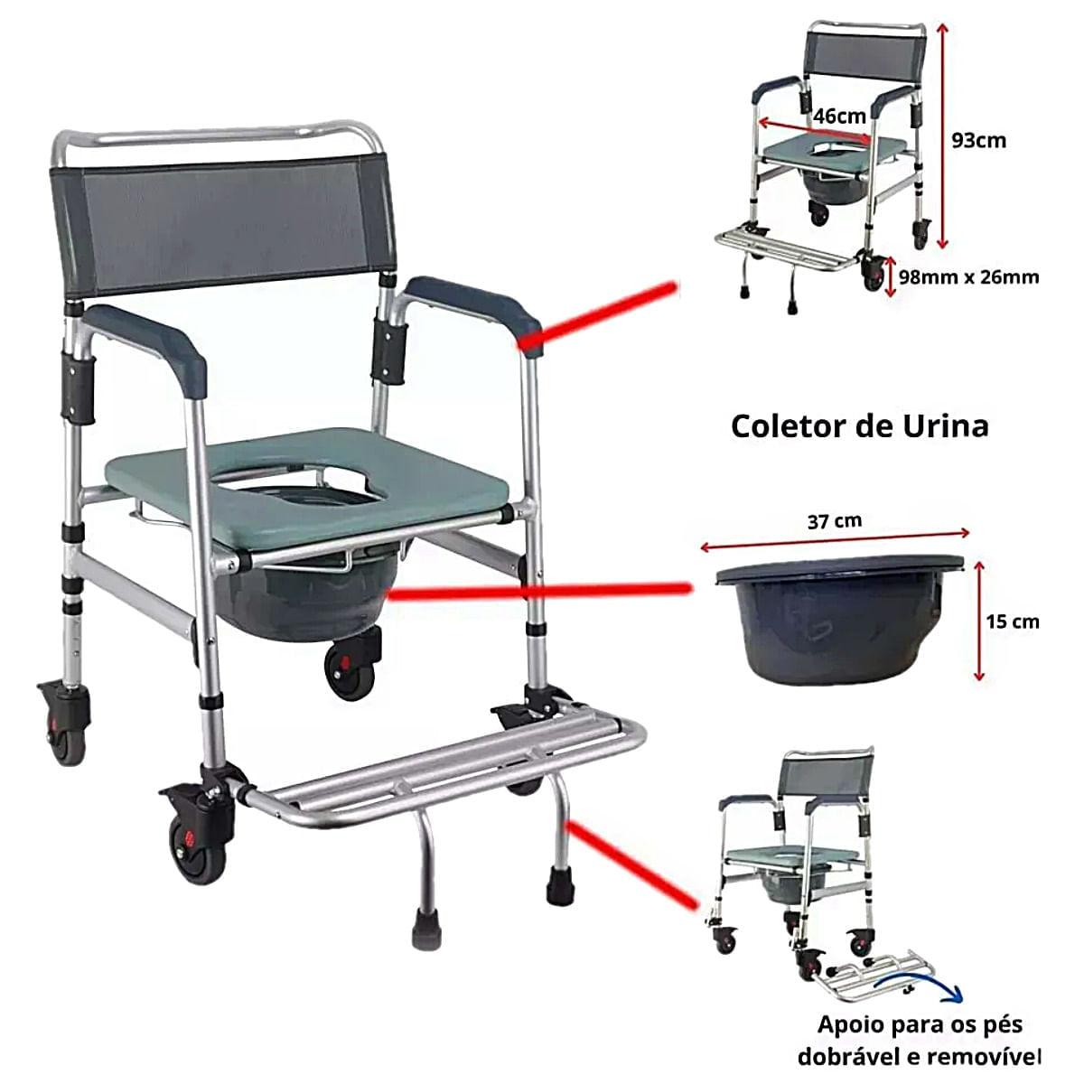 Cadeira de Banho Desmontável de Alumínio Hidrolight SC101 - 135kg