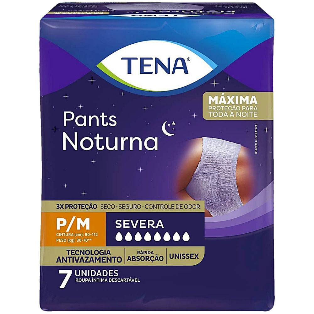 Roupa Íntima Descartável Tena Pants Noturna Tam P/m - 07 Unidades