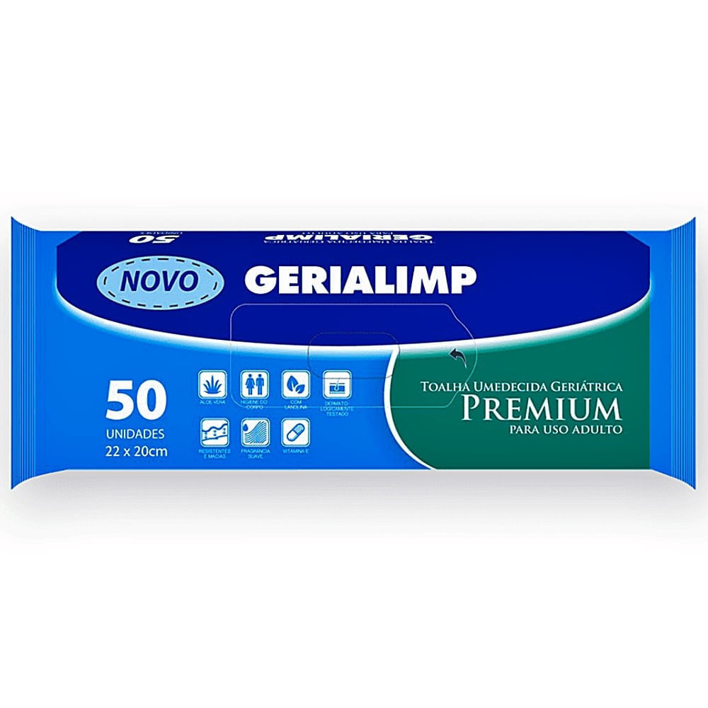 Toalha Umedecida Geriátrica Premium Gerialimp 22x20cm - 50 Unidades