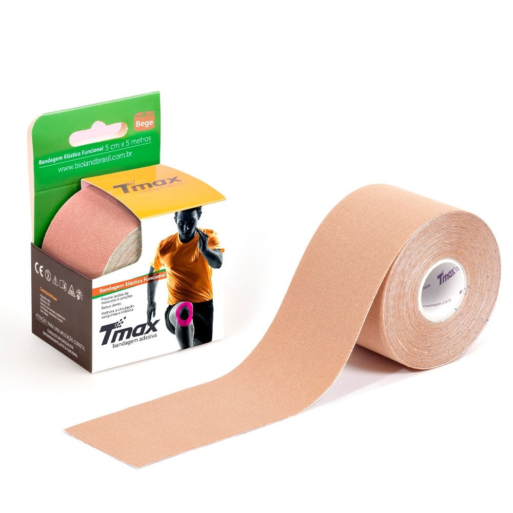 Bandagem Elástica Kinesio Tmax Bege 5cmx5m - Unidade