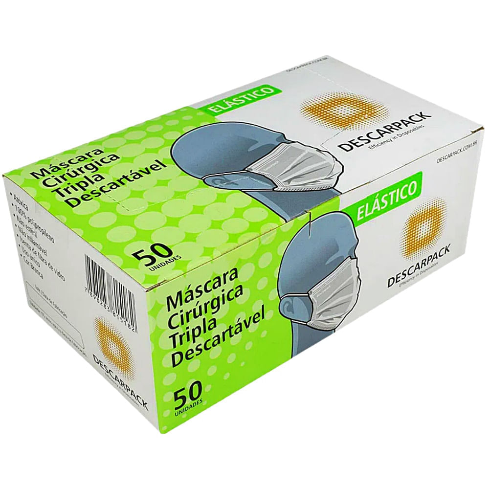 Máscara Cirúrgica Tripla com Elástico Descarpack - caixa com 50 máscaras