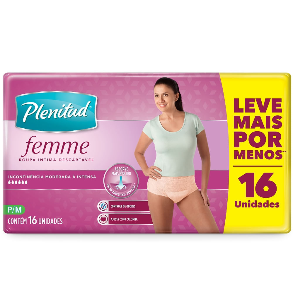 Roupa Íntima Descartável Plenitud Femme Tam P/m - 16 Unidades