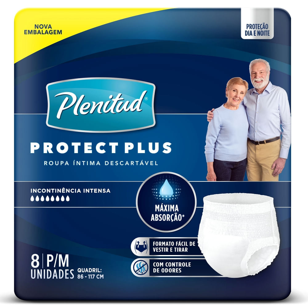 Roupa Íntima Descartável Plenitud Protect Plus Unissex P/M - 08 unidades