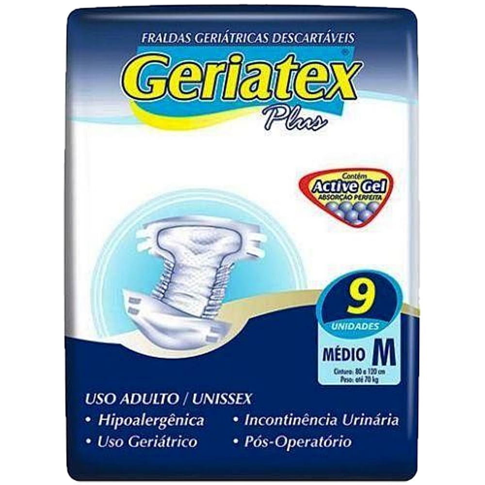 Fralda Geriátrica Geriatex Plus - Tamanho M - Com 09 Fraldas