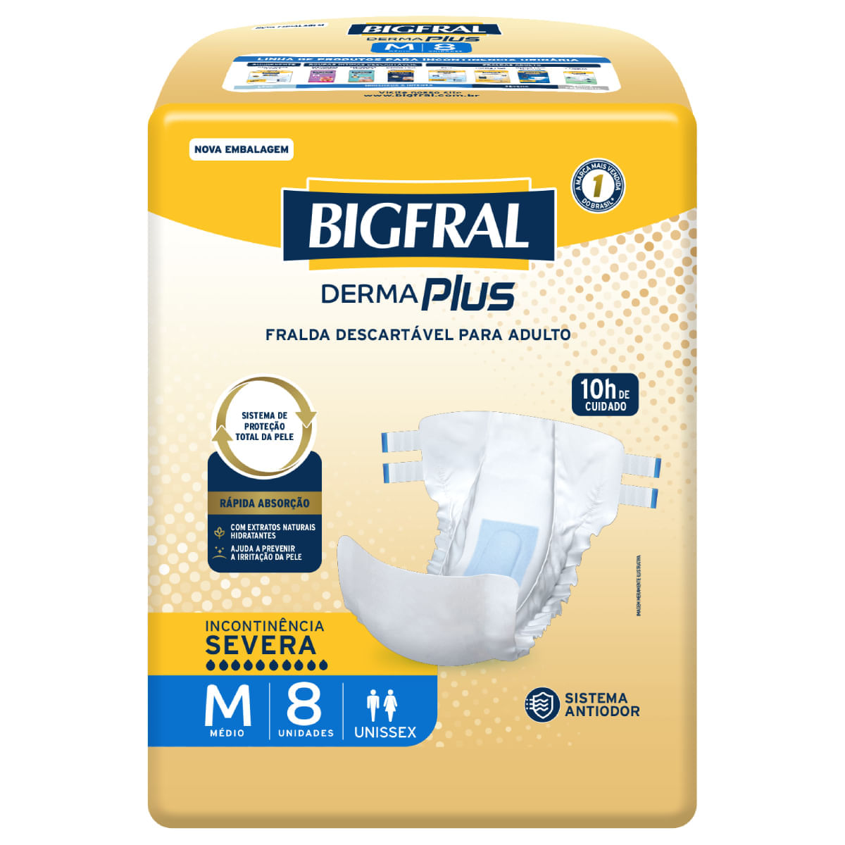 Fralda Geriátrica Derma Plus Bigfral - Tamanho M - 08 Unidades