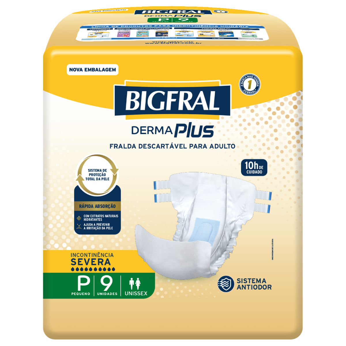 Fralda Geriátrica Derma Plus Bigfral - Tamanho P - 09 Unidades