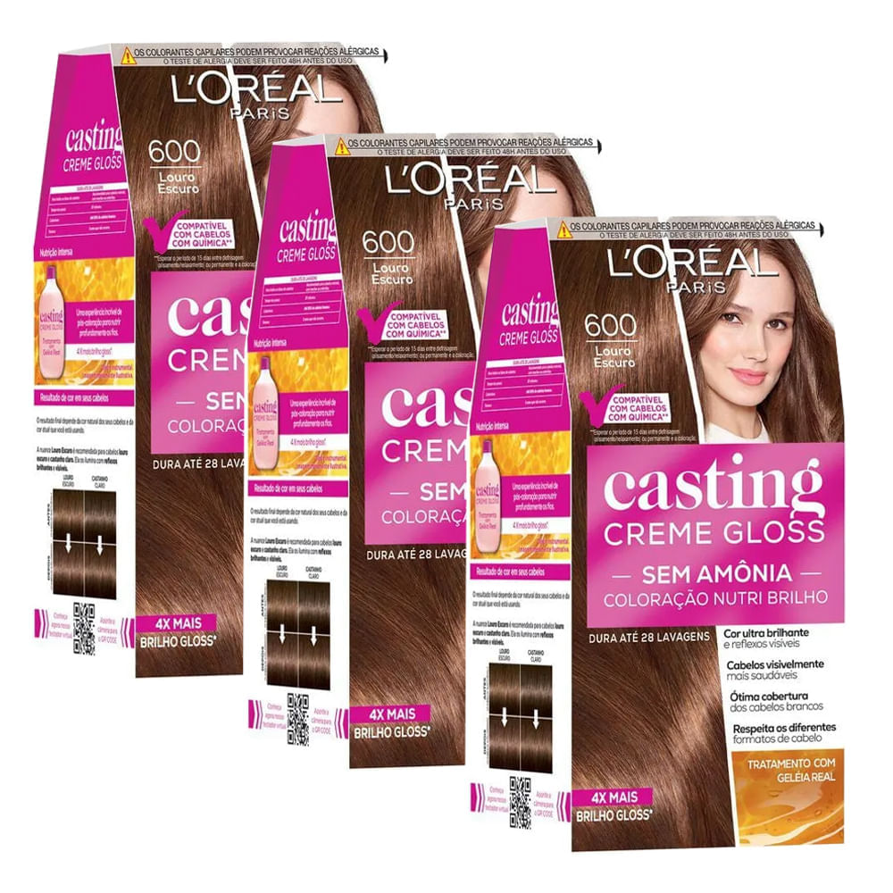 Kit 3  Tinturas Casting Creme Gloss Louro Escuro 600