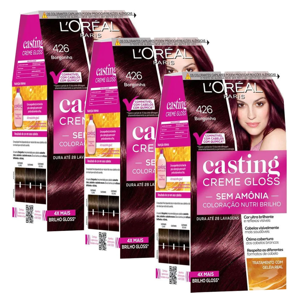 Kit 3  Tinturas Casting Creme Gloss Borgonha 426