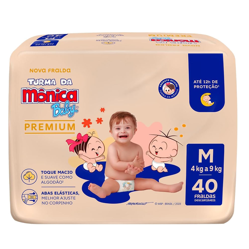 Fralda Descartável Turma Da Mônica Baby Premium M - 40 Unidades