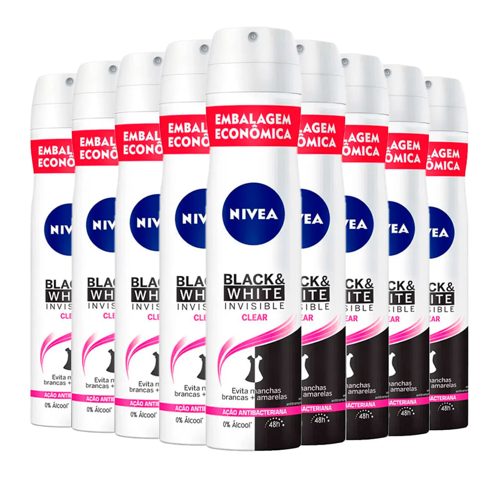 Kit Desodorante Aerosol Nívea Black & White Feminino 200ml - 9 Unidades