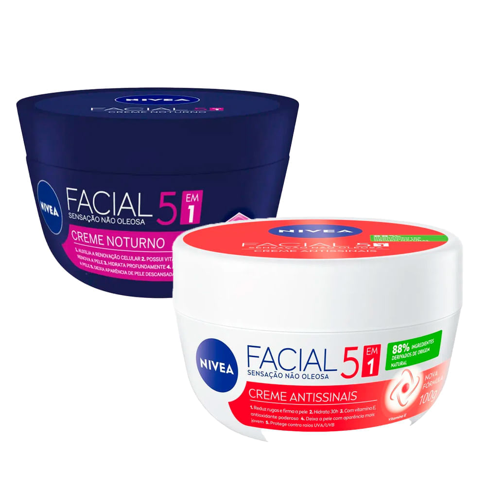 Kit Creme Hidratante Facial Nívea Noturno E Creme Hidratante Facial Nívea Antissinais 100g