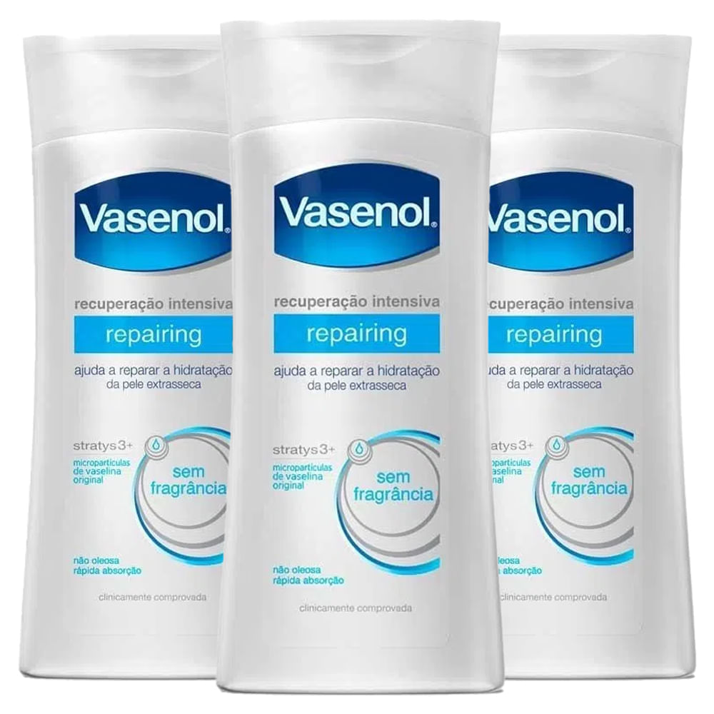 Kit 3 Cremes Hidratantes Corporal Vasenol Recuperação Intensiva Repairing 200ml