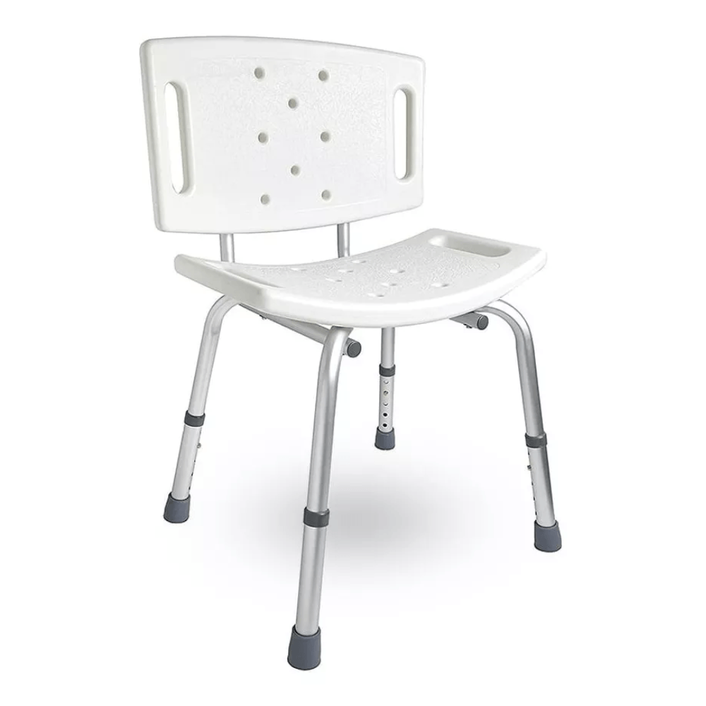 Banco/Banqueta para Banho Ajustável em Alumínio com Encosto para 100 kg modelo BBcE - Supermedy