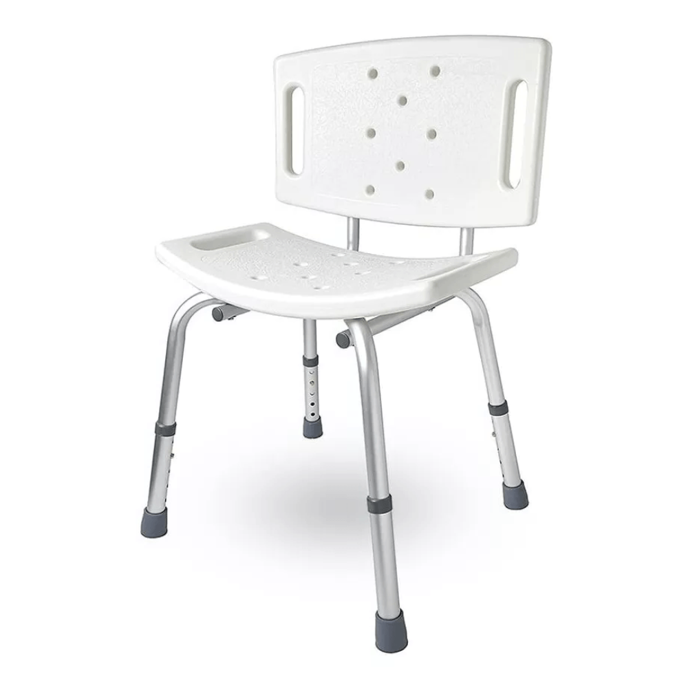 Banco/Banqueta para Banho Ajustável em Alumínio com Encosto para 100 kg modelo BBcE - Supermedy