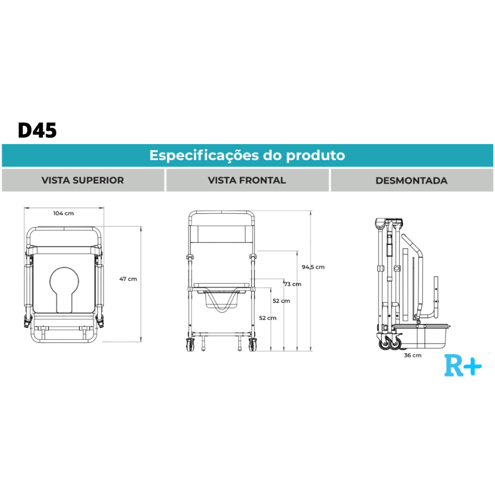 Cadeira de Banho Dobrável em Aço para 150 kg modelo D45 - Dellamed