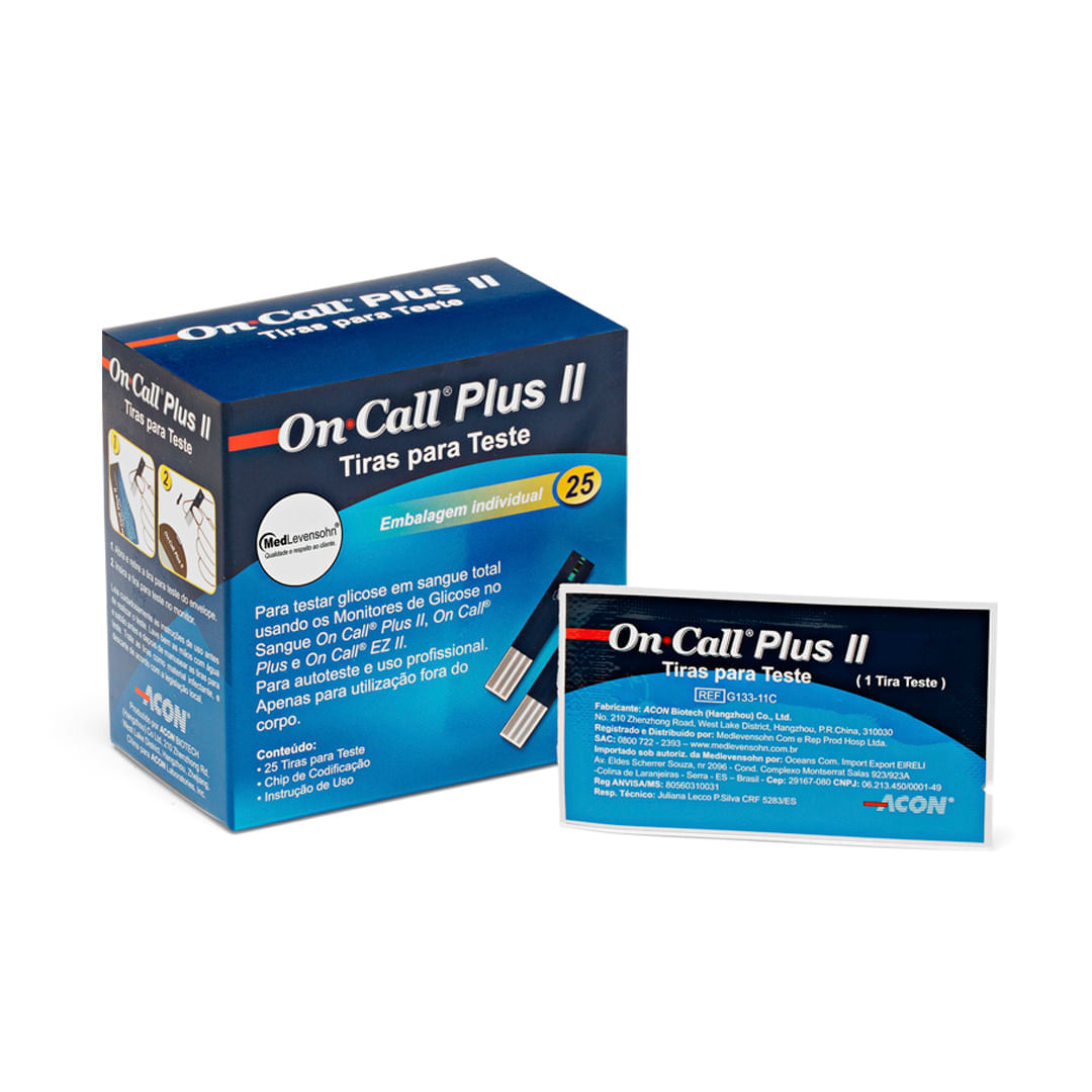 200 Tiras de Glicose Individuais On Call Plus II
