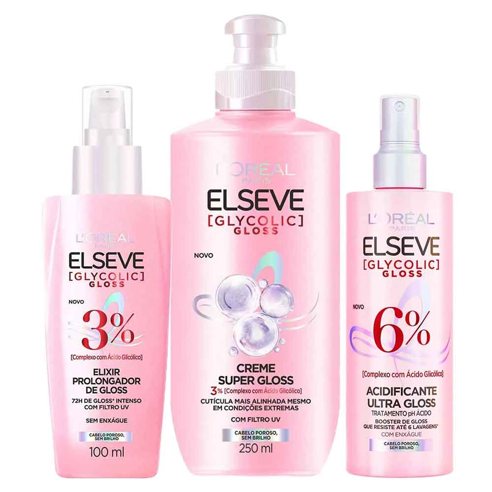 Elseve Glycolic Gloss Kit - Creme Super Gloss + Sérum + Tratamento Acidificante Kit