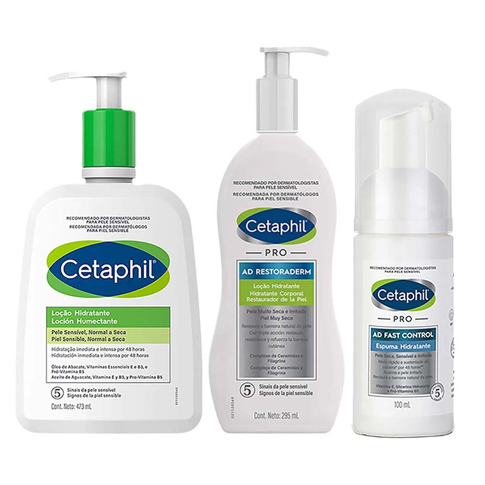 Cetaphil Kit – Hidratante Pro Ad + Espuma Hidratante + Loção Hidratante Kit