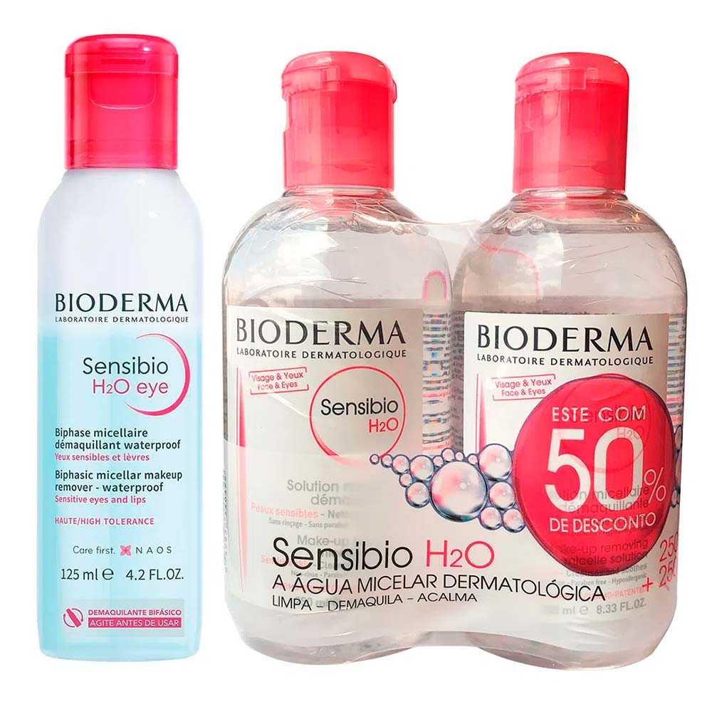 Bioderma Kit – Água Micelar Calmante Embalagem Com Duas De 250ml + Água Micelar Bifásica Para Olhos E Lábios 125ml Kit