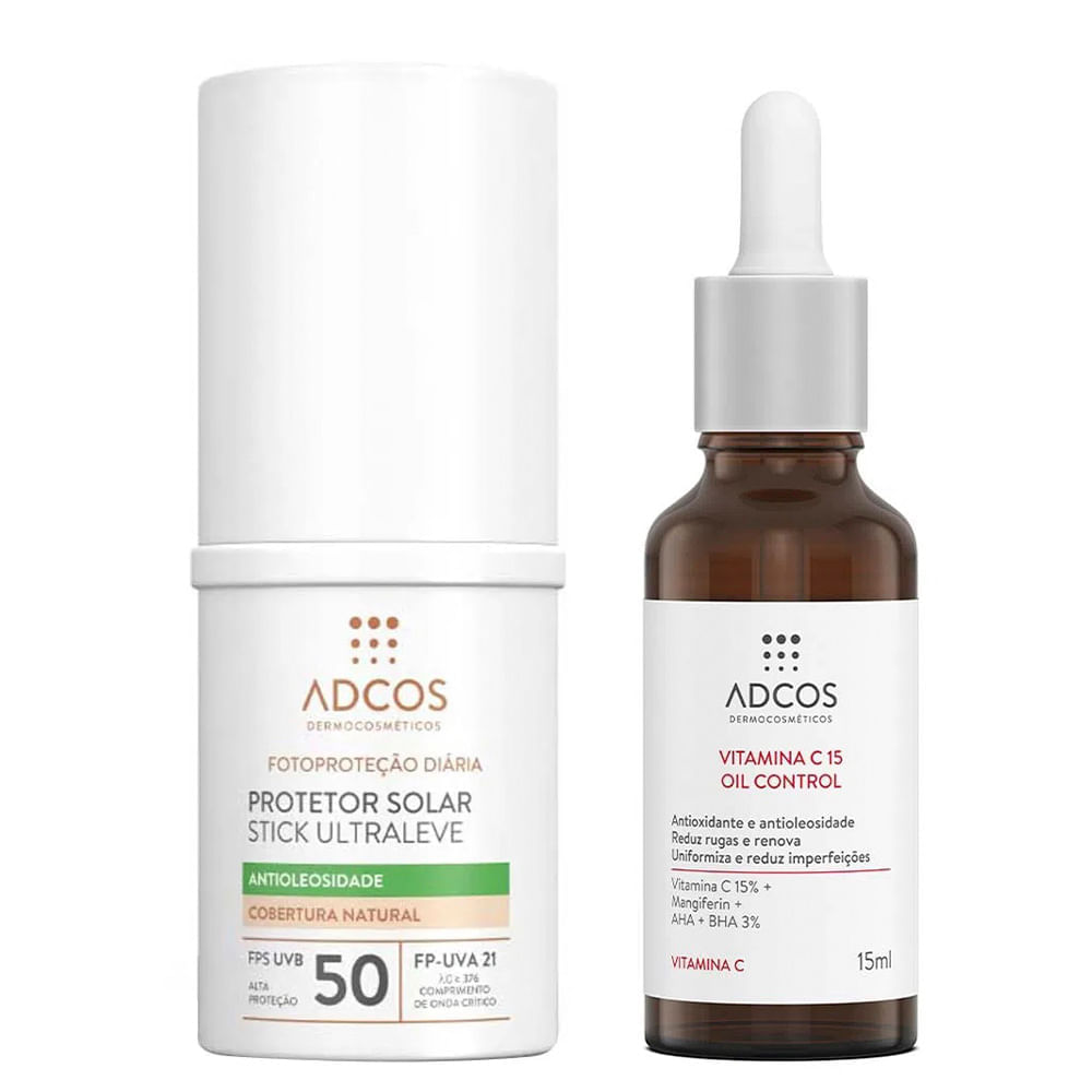 Adcos Dermocosméticos Kit - Sérum Facial + Protetor Solar Antioleosidade Stick com Cor Beige Kit