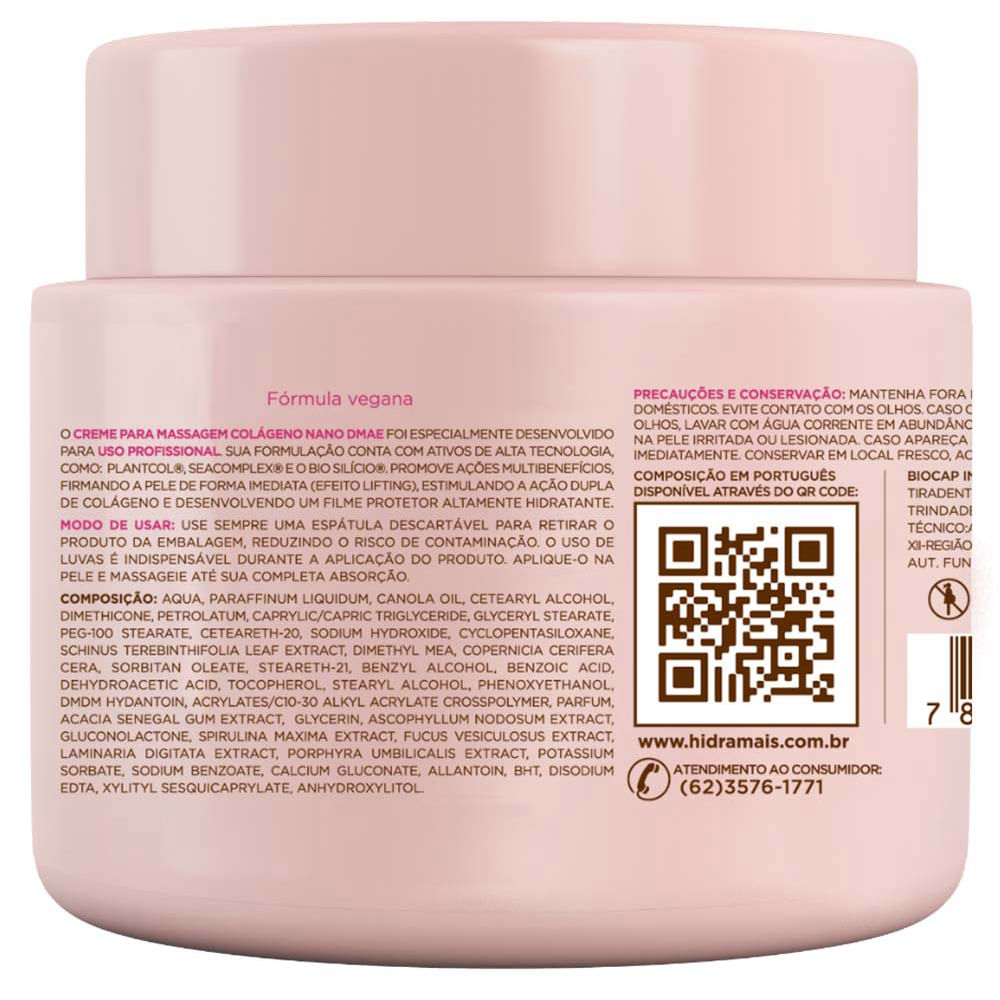 Creme para massagem Hidramais Colágeno Nano DMAE 500g