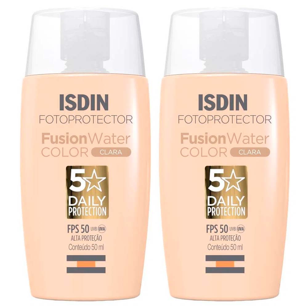 Isdin Fusion Water 5 Stars Color Kit Com 2 Unidades – Protetor Solar Facial Com Cor Fps50 – 50ml – Clara Kit