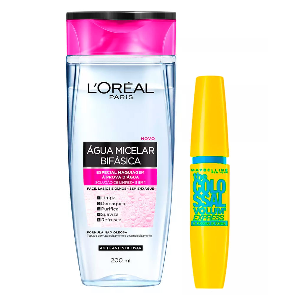 Maybelline Kit - Água Micelar Bifásica + Máscara De Cílios The Colossal Volum' Express Waterproof Kit