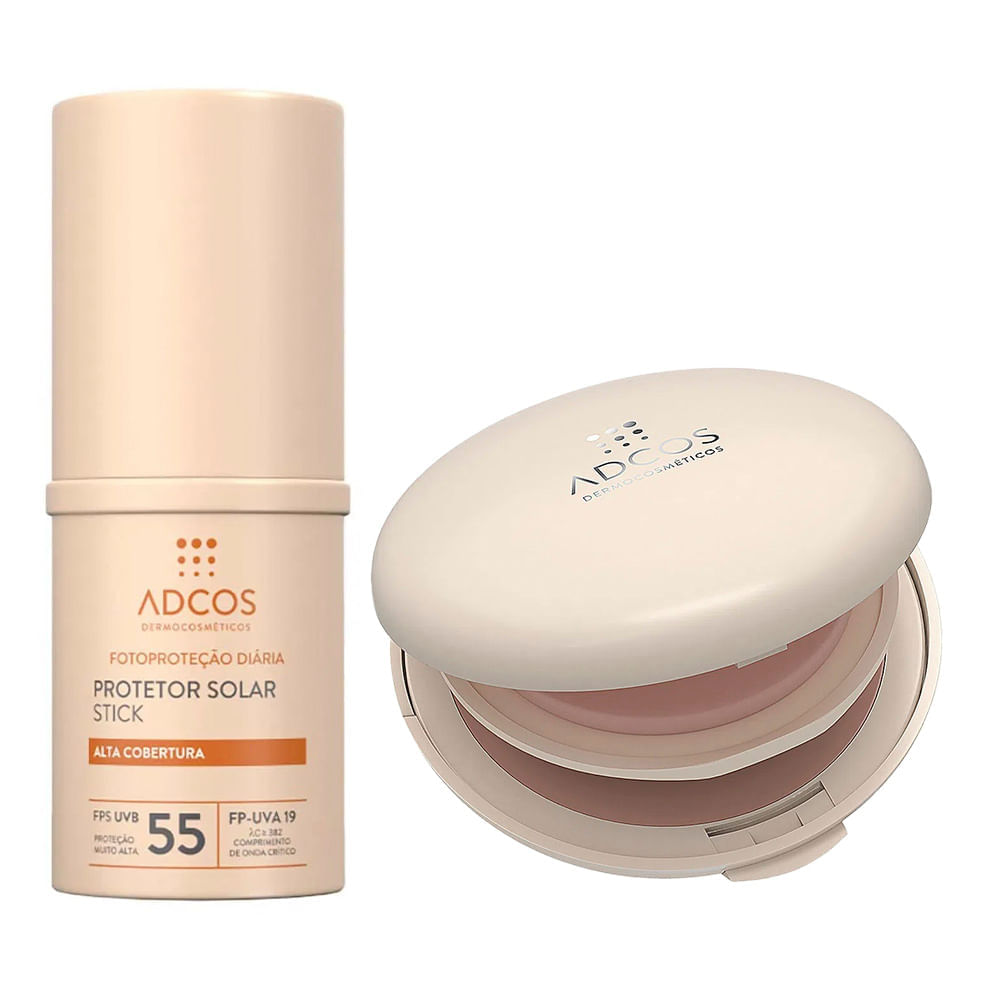 Adcos Dermocosméticos Kit - Protetor Solar Pó Compacto Com Cor Nude + Protetor Solar Stick Com Cor Peach Kit