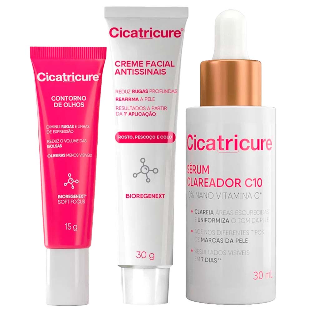Cicatricure Kit – Antissinais Facial + Rejuvenescedor para Olhos + Sérum Clareador Kit