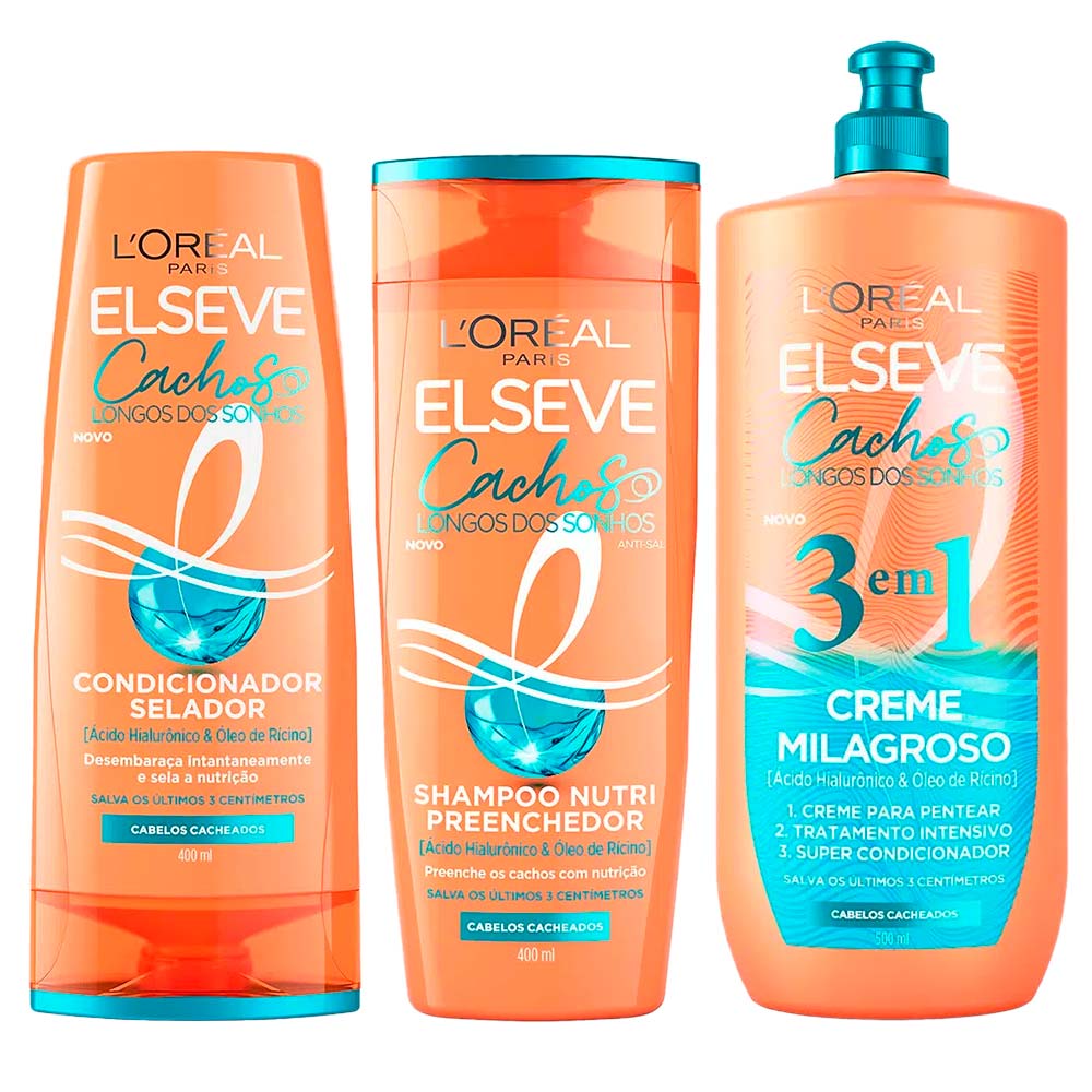 Elseve Cachos Longos dos Sonhos Kit - Shampoo + Condicionador + Creme 3 em 1 Kit