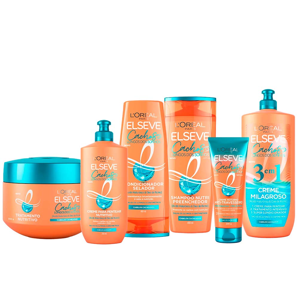 Elseve Cachos Longos dos Sonhos Kit - Shampoo + Condicionador + Creme Noturno + Creme 3 em 1 + Creme de Tratamento e Creme de Pentear Kit