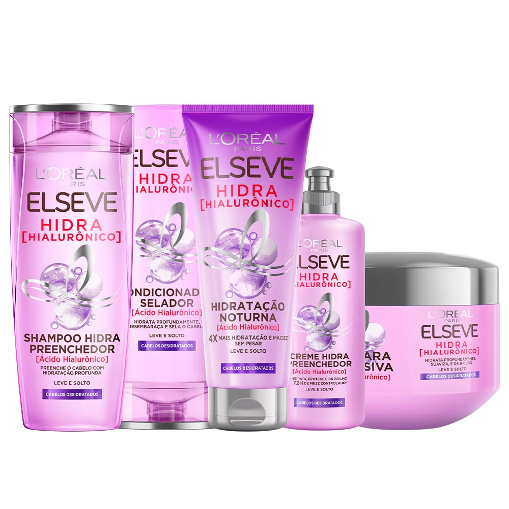 Elséve Hidra Hialurônico Kit - Shampoo + Condicionador + Creme de Pentear + Máscara + Creme Noturno Kit