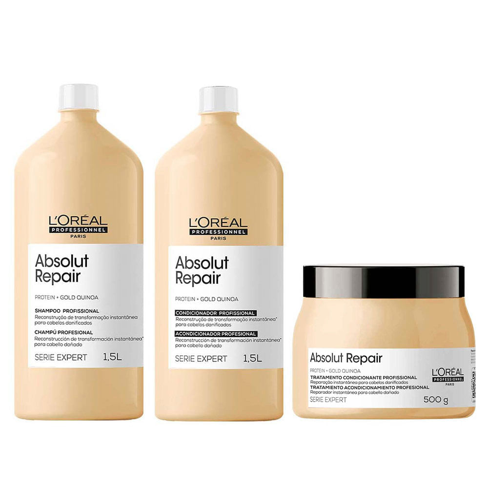 L'oréal Professionnel Absolut Repair Gold Quinoa + Protein Kit – Shampoo + Máscara De Tratamento + Condicionador Kit