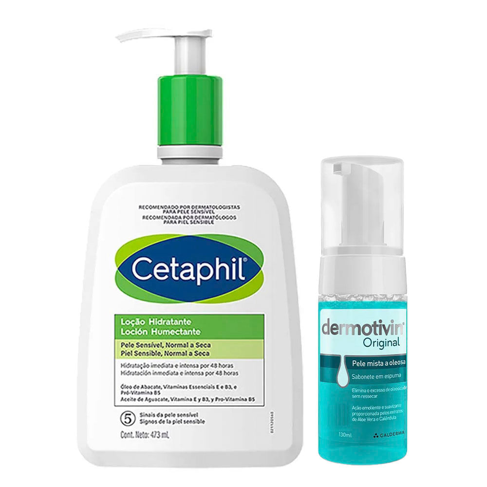 Cetaphil E Dermotivin Kit - Hidratante Corporal Para Peles Normais Ou Secas + Espuma De Limpeza Facial Para Peles Mistas A Oleosas Kit
