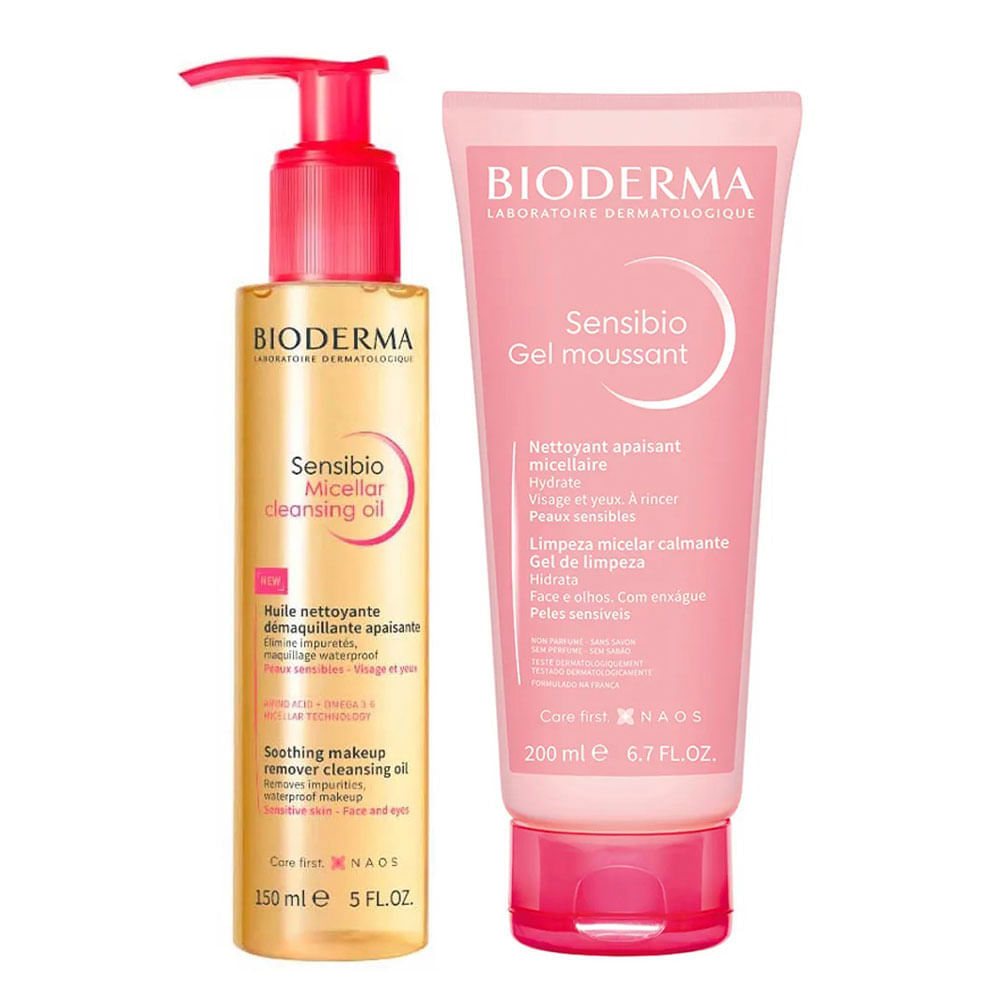 Bioderma Sensibio Kit - Óleo Micellar Facial + Gel de Limpeza Facial para Todos os Tipos de Pele Kit