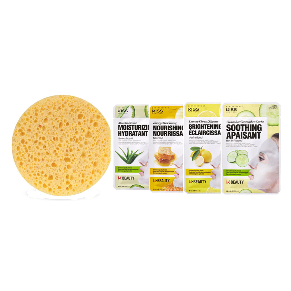 Kit Ruby Kisses - Esponja Esfoliante + 4 Máscaras Faciais Kit