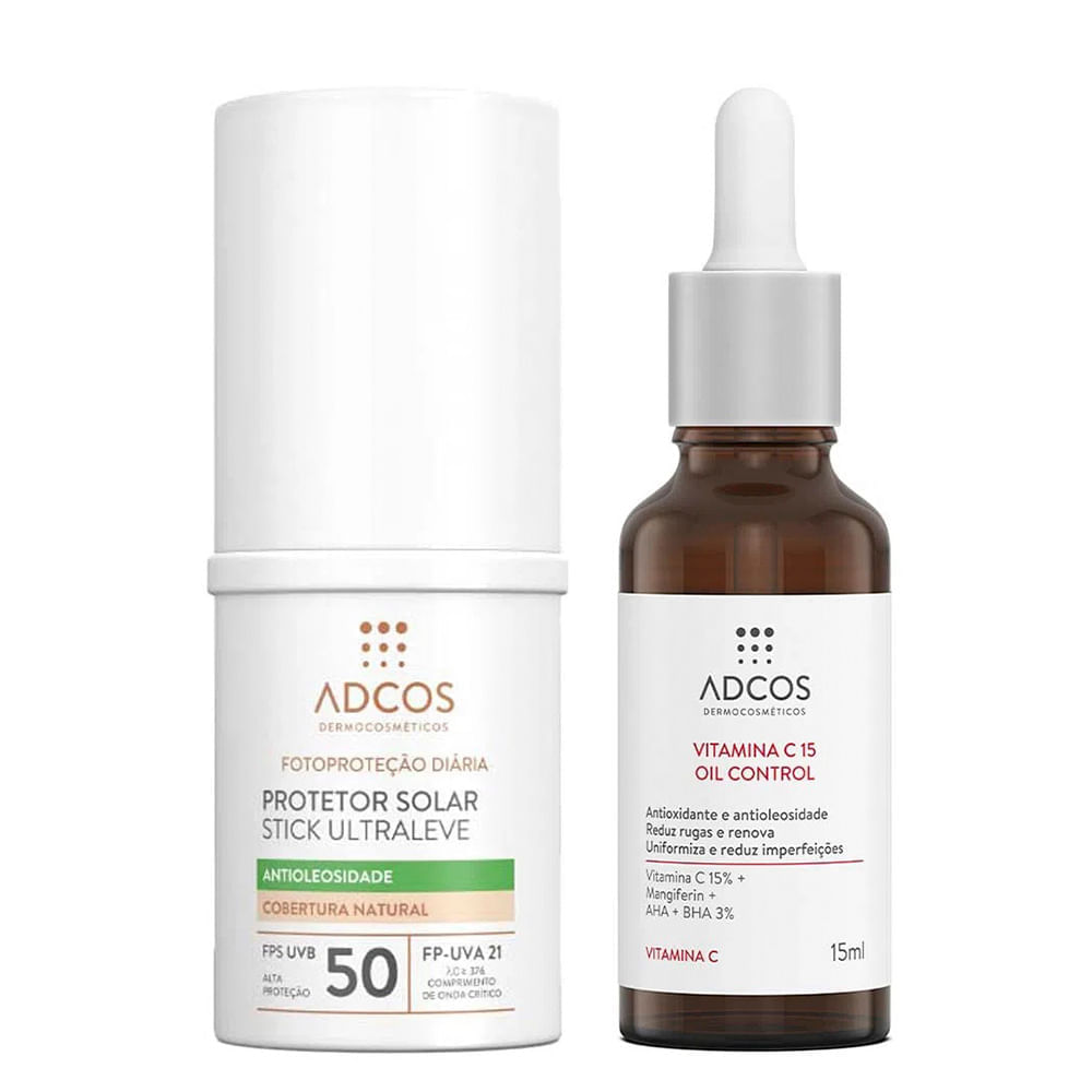 Adcos Dermocosméticos Kit - Sérum Facial + Protetor Solar Antioleosidade Stick com Cor Peach Kit
