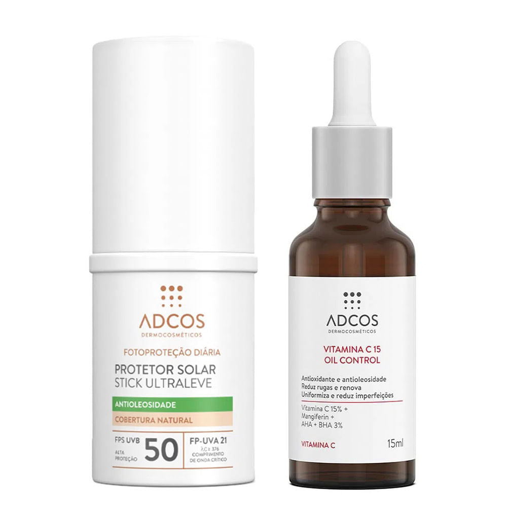 Adcos Dermocosméticos Kit - Sérum Facial + Protetor Solar Antioleosidade Stick com Cor Nude Kit