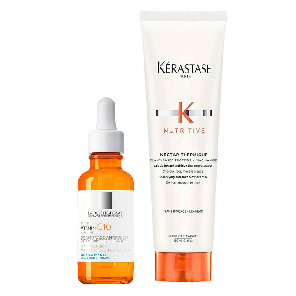 Kérastase e La Roche-Posay Kit - Protetor Térmico para Cabelos Secos + Sérum Facial Anti-Idade Kit