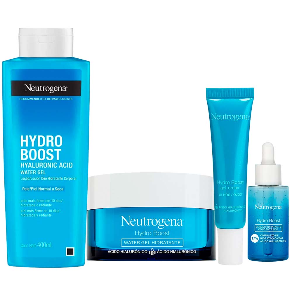Neutrogena Hydro Boost Kit – Hidratante Facial + Gel Creme para Olhos + Hidratante Corporal + Sérum Kit