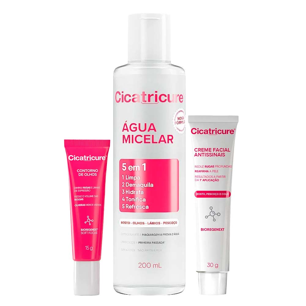 Cicatricure Kit – Creme Facial Antissinais + Rejuvenescedor para Olhos + Água Micelar Kit