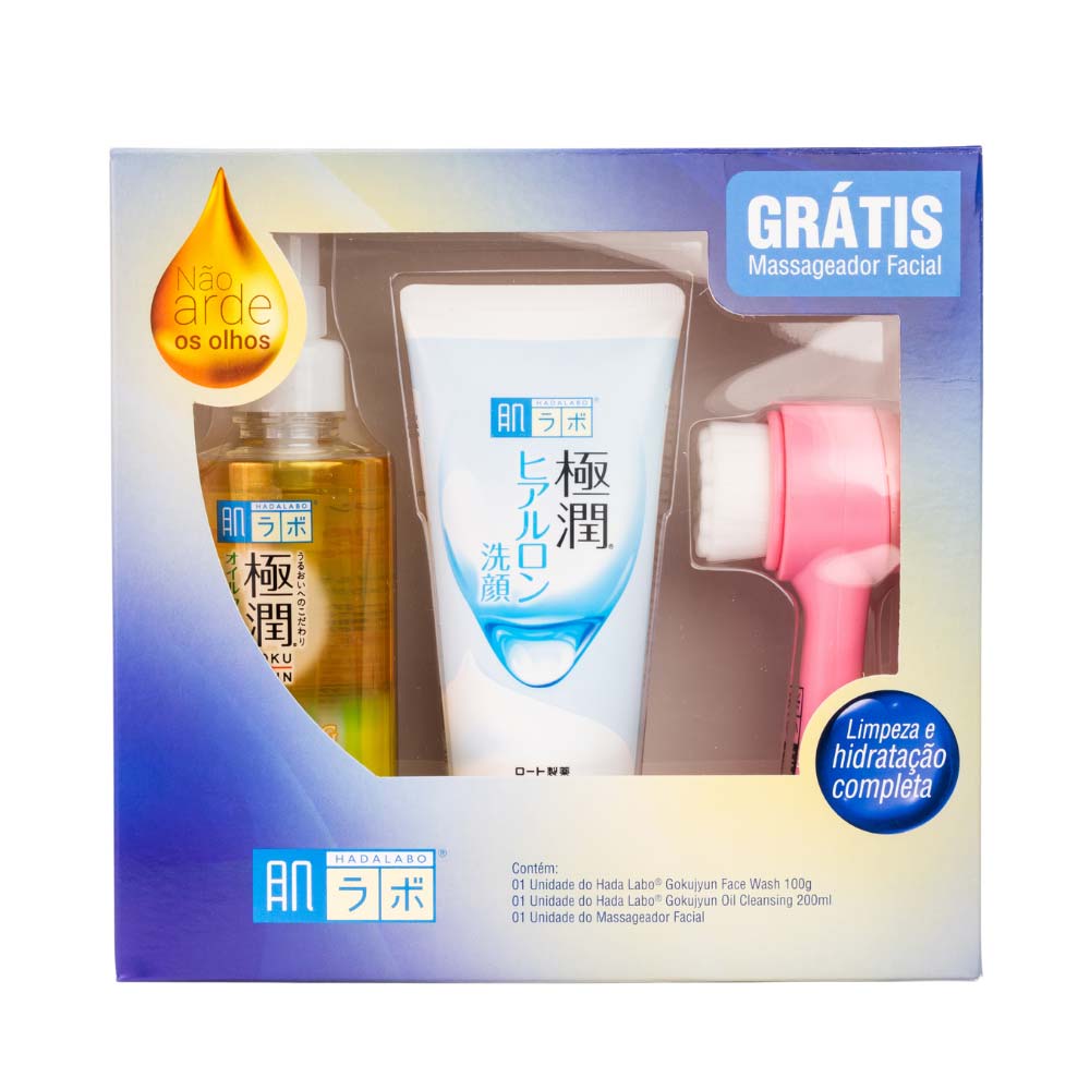 Hada Labo Gokujyun Dupla Limpeza Kit - Óleo de Limpeza Facial + Sabonete Facial + Massageador Facial Kit