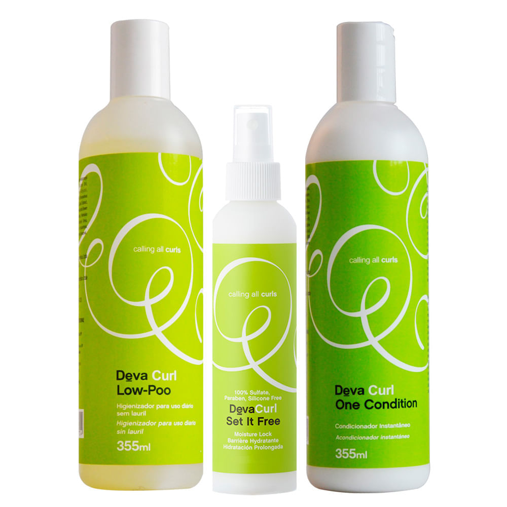 Deva Curl Set It Free Kit - Low Poo + Condicionador + Anti-Frizz Kit
