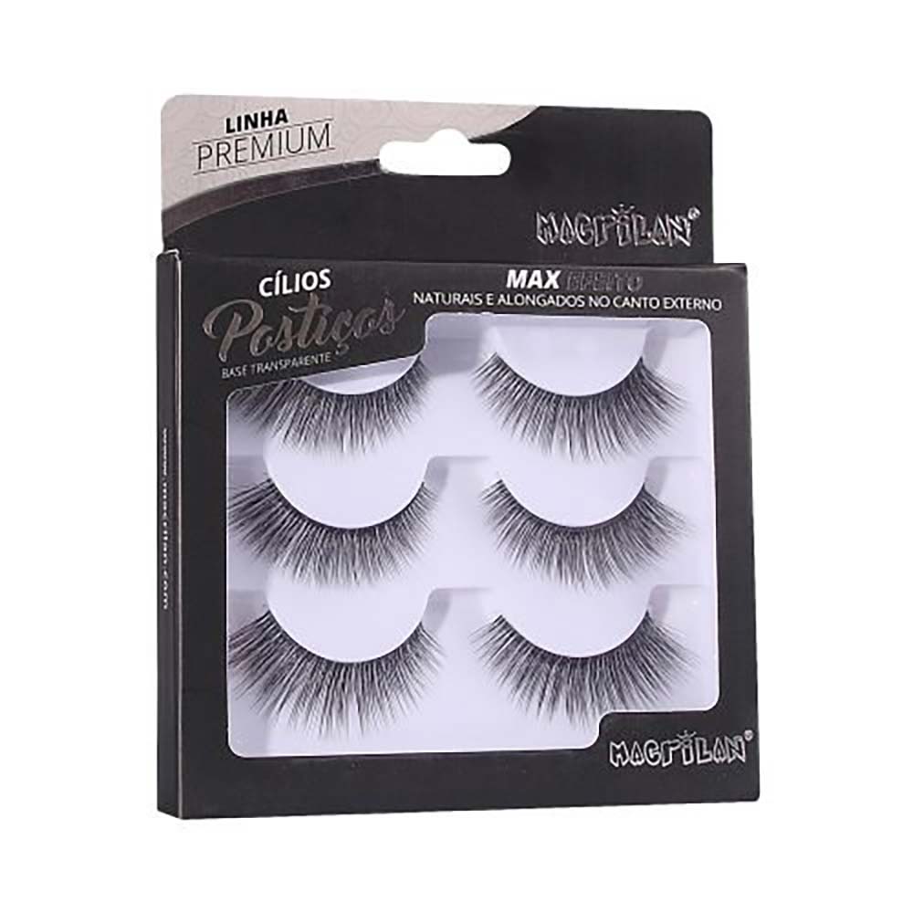 Cílios Postiços Macrilan - Fios Naturais E Alongados No Canto Externo Cl503a 3 Pares