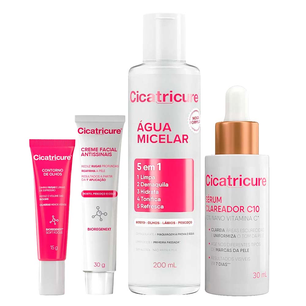 Cicatricure Kit – Creme Antissinais + Rejuvenescedor Para Olhos + Água Micelar + Sérum Kit
