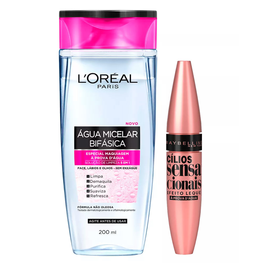 Maybelline Kit - Água Micelar Bifásica + Máscara de Cílios Sensacionais Waterproof Kit