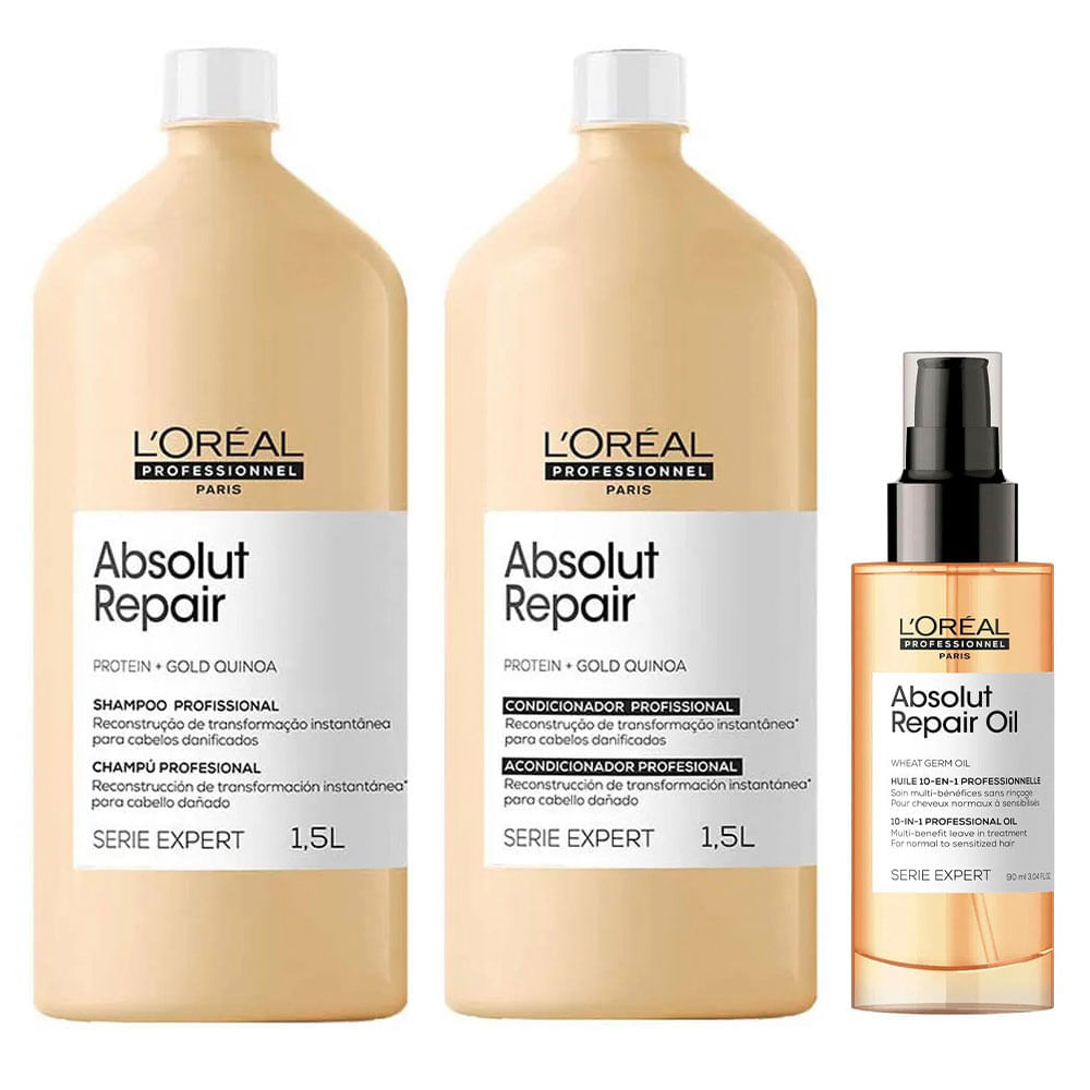 L'oréal Professionnel Absolut Repair Kit – Shampoo + Condicionador + Óleo Capilar Kit