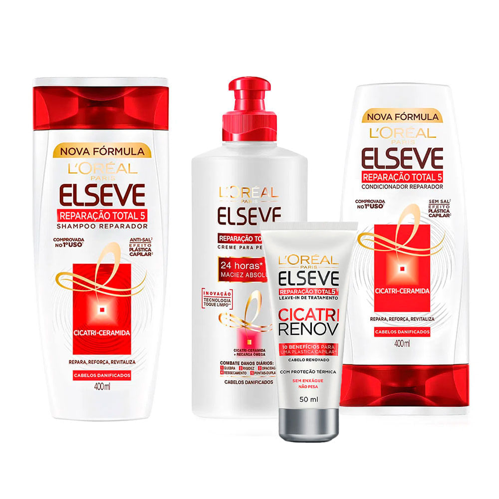 L'Oréal Paris Elseve Reparação Total 5 Kit - Shampoo + Condicionador + Creme de Pentear + Leave-In Kit